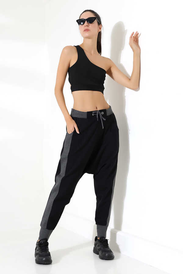 Unisex Siyah Yarım Şalvar Sokak Stili Eşofman Altı | TT 800